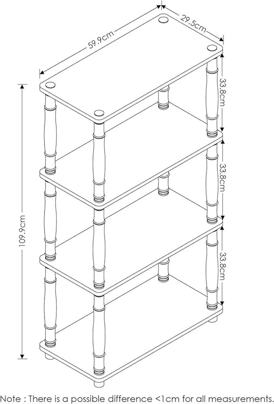 Furinno Turn-N-Tube 4-Tier Multipurpose Shelf Display Rack, Classic Tubes, Sonoma Oak/White - LeafyLoom