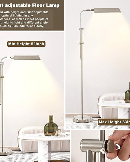 Pharmacy Floor Lamp, Height Adjustable Floor Lamp for Living Room Led Floor Lamp Modern Tall Lamp with 350° Swing Arm Led Standing Lamp for Bedroom Office Modern Floor Lamp Pedal Switch - LeafyLoom
