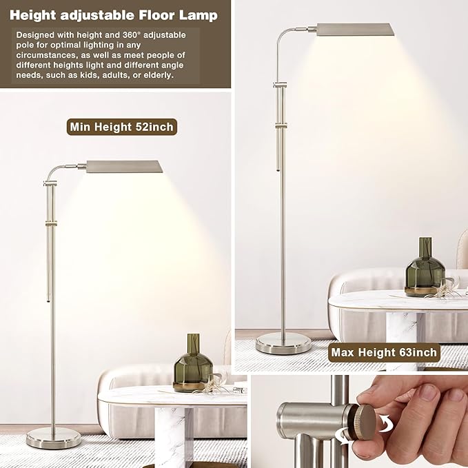 Pharmacy Floor Lamp, Height Adjustable Floor Lamp for Living Room Led Floor Lamp Modern Tall Lamp with 350° Swing Arm Led Standing Lamp for Bedroom Office Modern Floor Lamp Pedal Switch - LeafyLoom