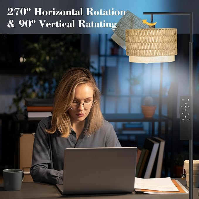 Pesare Rattan Floor Lamp Boho with Remote Control for Living Room,Stepless Dimmable LED Floor Lamp with 4 Color Temperature,Standing Lamps with Tall lamp for Living Room, Bedroom,Office… - LeafyLoom