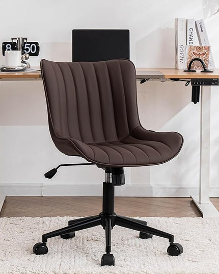 YOUNIKE Armless Office Chair with Wheels Swivel Rolling Desk Chair Leather Upholstered Adjustable Computer Task Chair Modern Rocking Recline Gaming Chair Brown - LeafyLoom