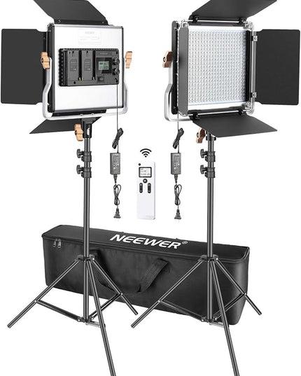 Neewer 2 Packs Advanced 2.4G 480 LED Video Light Photography Lighting Kit with Bag, Dimmable Bi-Color LED Panel with 2.4G Wireless Remote, LCD Screen and Light Stand for Portrait Product Photography Neewer