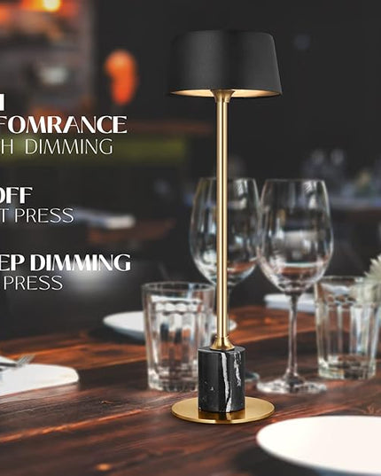 Cordless Table Lamp, Rechargeable and Battery Operated, Powered by 2000mAh Battery, 18-Hour Run Time, Dimmable,Black and Gold Lamp for Bedroom, Kitchen, Restaurant, Buffet and Cafe - LeafyLoom