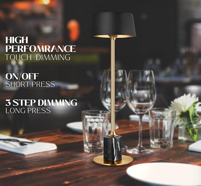 Cordless Table Lamp, Rechargeable and Battery Operated, Powered by 2000mAh Battery, 18-Hour Run Time, Dimmable,Black and Gold Lamp for Bedroom, Kitchen, Restaurant, Buffet and Cafe - LeafyLoom