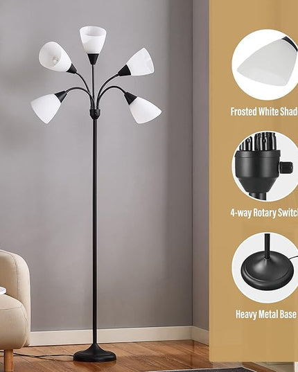 Medusa Floor Lamps Standing Lamps 5 Heads Adjustable Reading Light Large Shade Use E26 A19 Bulb Floor Lamps for Living Room Bedroom by ONEXT - LeafyLoom