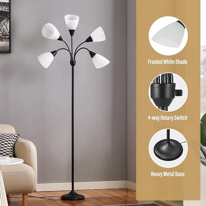 Medusa Floor Lamps Standing Lamps 5 Heads Adjustable Reading Light Large Shade Use E26 A19 Bulb Floor Lamps for Living Room Bedroom by ONEXT - LeafyLoom