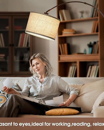 Dimmable Arc Floor Lamps for Living Room, Mid Century Floor Lamp, Antique Bronze Standing Lamp with Adjustable Hanging Shade, Tall Pole Lamp Reading Light for Bedroom, Over Couch, 9W LED Bulb Included - LeafyLoom