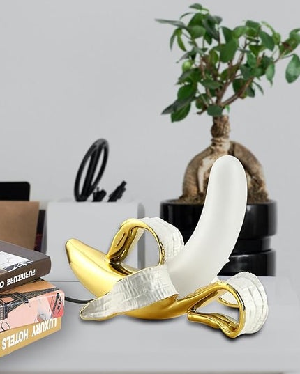 Modern Banana Table Lamp, Desk Lamp,Led Night Light Plating Resin Banana Lighting Fixture for Living Room, Bedroom,Home Office,Kids Room (Sitting-Plated) - LeafyLoom