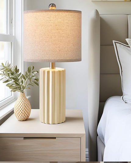 Oneach 21'' Farmhouse Ceramic Table Lamp Set of 2 for Bedroom Living Room House Decor Off-White Desk Lamps Home Office Dorm Rustic Modern Style Lamp - LeafyLoom