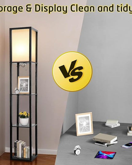 Shelf Floor Lamp, Shelves Floor Lamp for Living Room Bedroom, 4-Tier Modern Shelf Floor Lamp with 3CCT LED Blub(Black) - LeafyLoom