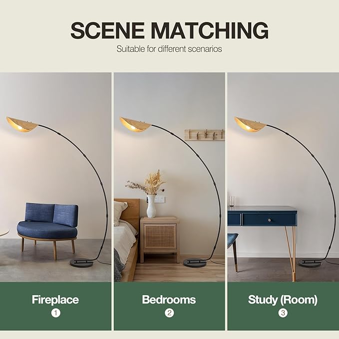 AIDENOEY Arc Floor Lamps for Living Room,Modern Standing Lamp with Leaf Type Lampshade，Over Couch Reading Lamps for Bedroom，Corner Lamp with Foot Switch，Tall Lamp for Home,Office(Bulb Included) - LeafyLoom