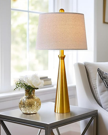 Oneach 25.75” Modern Table Lamps with USB Port Set of 2 Accent Gold Nightstand Lamp for Living Room Bedroom Office Antique Brass - LeafyLoom