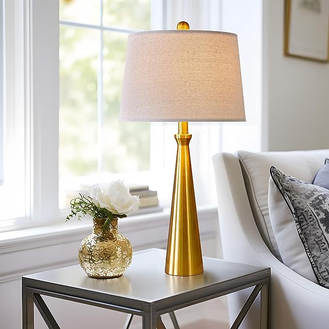 Oneach 25.75” Modern Table Lamps with USB Port Set of 2 Accent Gold Nightstand Lamp for Living Room Bedroom Office Antique Brass - LeafyLoom