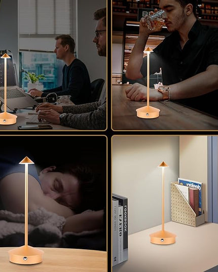 Rechargeable Battery Operated Desk Lamp with Touch Sensor Cordless Portable LED Table Lamp， Three-Level Dimmable Suitable for Bars/Cafes/Restaurants/Bedrooms/Camping Sites (Rose Gold) - LeafyLoom