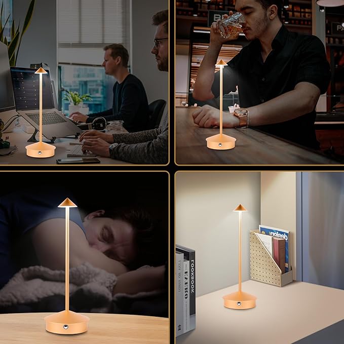 Rechargeable Battery Operated Desk Lamp with Touch Sensor Cordless Portable LED Table Lamp， Three-Level Dimmable Suitable for Bars/Cafes/Restaurants/Bedrooms/Camping Sites (Rose Gold) - LeafyLoom