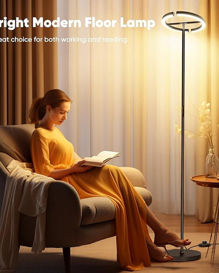 Modern LED Floor Lamp, Rotatable Standing Lamp with Foot Switch, 20W Bright Reading Floor Light with 3 Color Temperatures, Black Stand up Lamp Tall Lamp for Living Room, Bedroom, Office - LeafyLoom