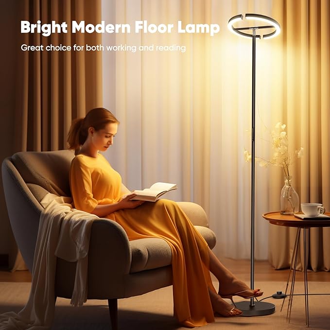 Modern LED Floor Lamp, Rotatable Standing Lamp with Foot Switch, 20W Bright Reading Floor Light with 3 Color Temperatures, Black Stand up Lamp Tall Lamp for Living Room, Bedroom, Office - LeafyLoom