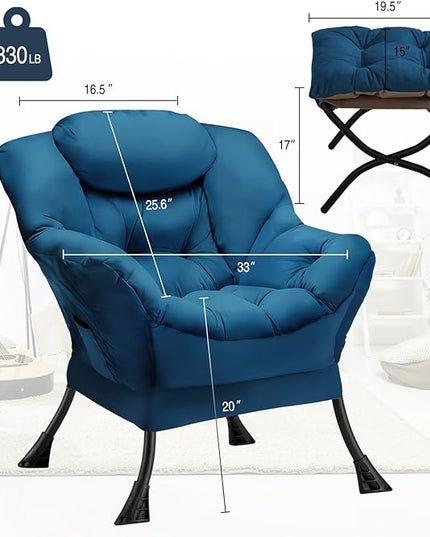 Lazy Chair with Folding Ottoman Modern Large Accent Chair,Contemporary Lounge Leisure Sofa Chair with Armrests Upholstered Sofa Armchair Reading Chair for Bedroom,Dorm & Office,Blue - LeafyLoom