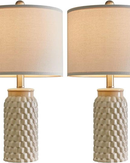 20.5" Modern Ceramic Bedside Lamp Set of 2 for Bedroom Decor Farmhouse Table Lamp for Living Room Office Dorm - LeafyLoom