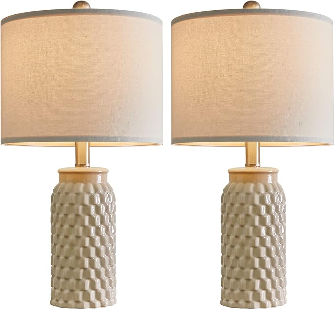 20.5" Modern Ceramic Bedside Lamp Set of 2 for Bedroom Decor Farmhouse Table Lamp for Living Room Office Dorm - LeafyLoom