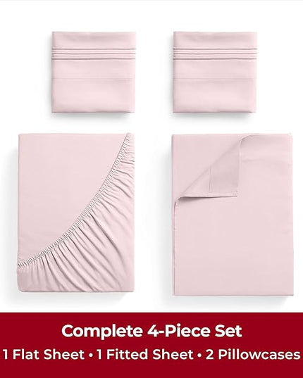 Mellanni Twin XL Sheets Set - 4 Piece Iconic Collection Bedding Sheets & Pillowcases - Soft, Cooling Bed Sheets - Deep Pocket up to 16 inch - 4 PC (Twin Extra Long, Blush Pink w/Extra Pillow Case) - LeafyLoom