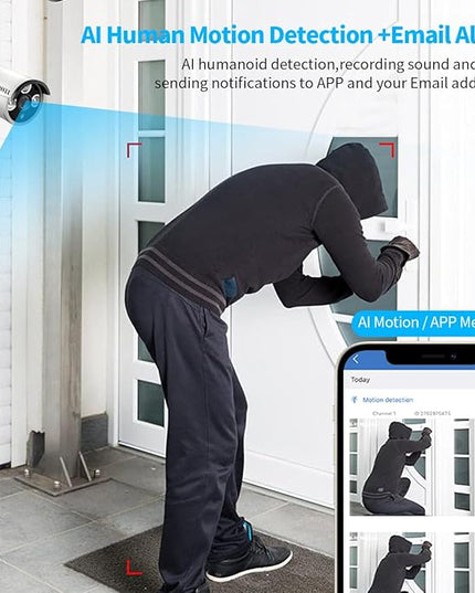 (All-in-One Monitor) 2-Antennas Enchance Outdoor Security Camera System Wireless with Monitor WiFi Home Surveillance System 3.0MP Video Surveillance OOSSXX