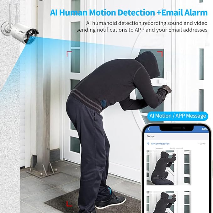 (All-in-One Monitor) 2-Antennas Enchance Outdoor Security Camera System Wireless with Monitor WiFi Home Surveillance System 3.0MP Video Surveillance OOSSXX