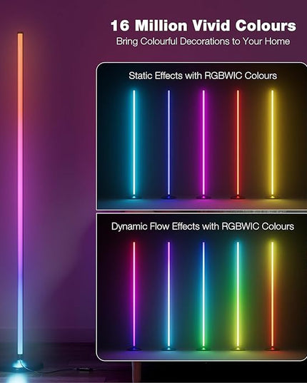bedee LED Corner Floor Lamp: 64.5 Inch RGB Color Changing with Music Sync, Modern Standing Mood Lighting Remote & App Control, Creative DIY Mode Timing for Living Room Gaming - LeafyLoom
