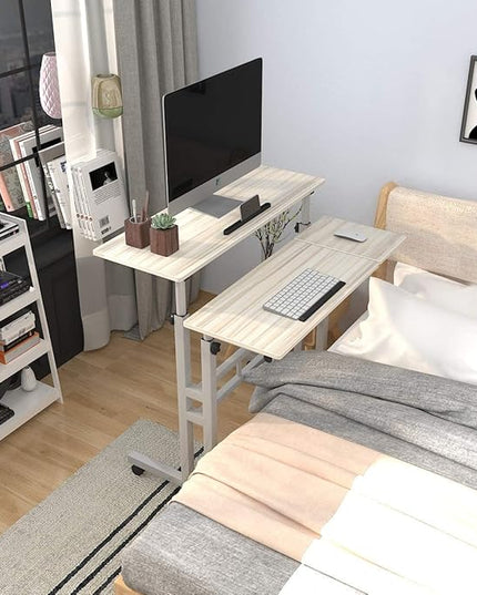 SogesPower Mobile Laptop Desk Adjustable Side Table Home Office Computer Stand for Bed Sofa, White Maple, JZS-101-MP-N - LeafyLoom