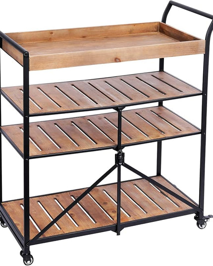 Vipush Kitchen Serving Cart, 4-Tier Kitchen Utility Cart on Wheels with Storage for Living Room, Wood Look Accent Furniture with Metal - LeafyLoom