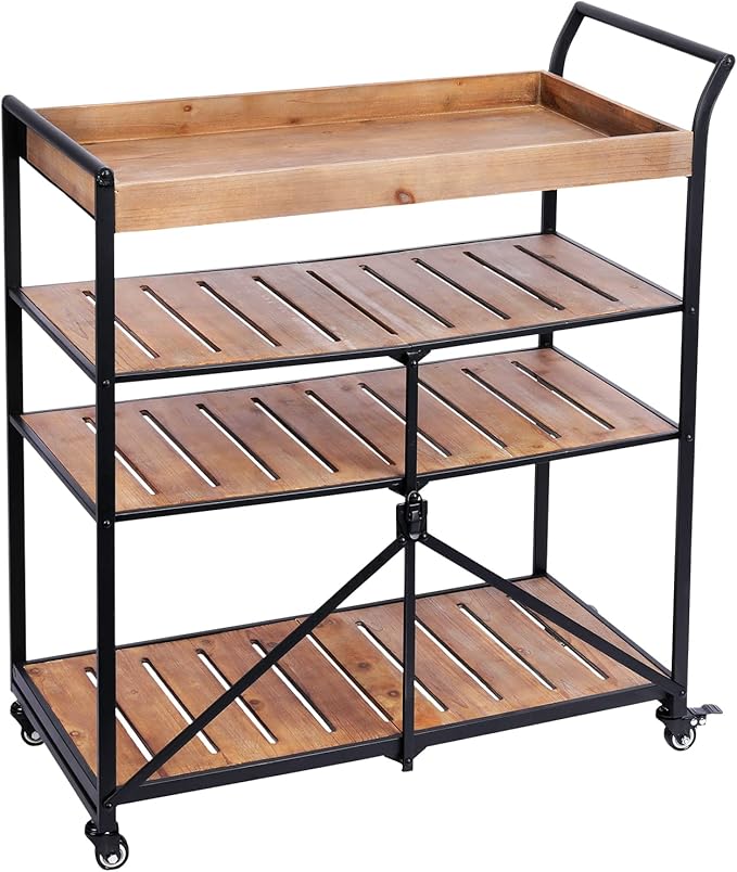 Vipush Kitchen Serving Cart, 4-Tier Kitchen Utility Cart on Wheels with Storage for Living Room, Wood Look Accent Furniture with Metal - LeafyLoom