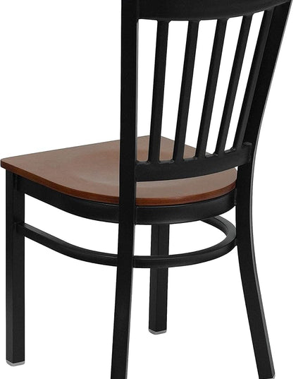 Flash Furniture HERCULES Series Black Vertical Back Metal Restaurant Chair - Cherry Wood Seat - LeafyLoom