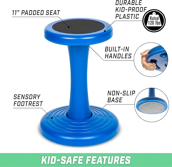 GoSports Wobble Chair - Sensory Stool for Active Kids - ADHD Chair for Classrooms or Home - 18 or 14 Inch Stool - LeafyLoom