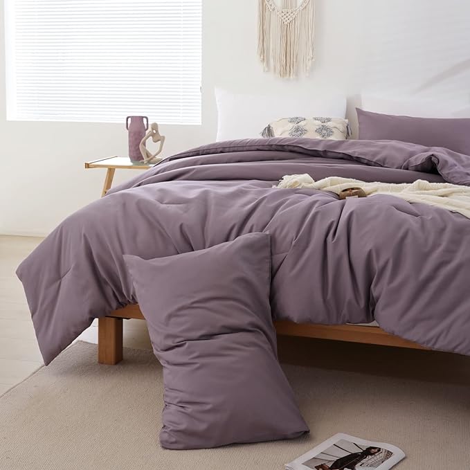 ROSGONIA Comforter Full Size for Boys Teen Girls Dusty Purple, 3pcs(1 Boho Comforter & 2 Pillowcases) Lightweight Dorm Bedding Soft All Season Bed Set - LeafyLoom