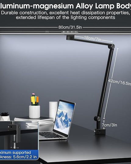 Desk Lamp for Office Home, Desk Light with Clamp, 24W Ultra Bright with Gesture Sensing, Adjustable Brightness & Color Temperature, Monitor Light, Task Light, Table Lamp for Work Study,Black - LeafyLoom