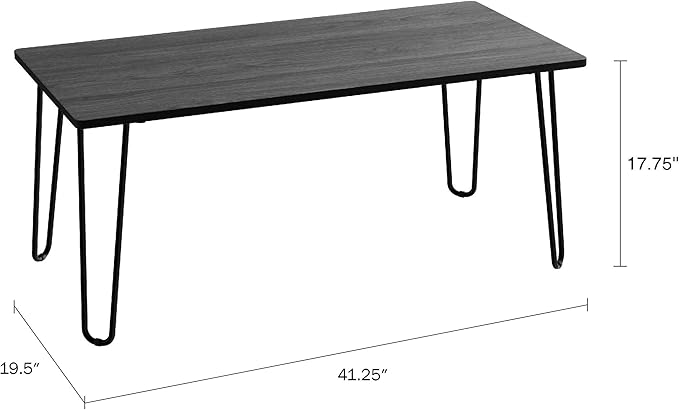 Lavish Home Coffee Table with Hairpin Legs - Modern Industrial Style Home Decor - Woodgrain-Look and Steel Accent Living Room Furniture (Black) - LeafyLoom