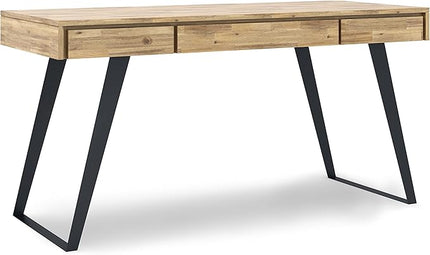 SIMPLIHOME Lowry SOLID WOOD and Metal Modern Industrial 54 inch Wide Home Office Desk, Writing Table, Workstation, Study Table Furniture in Distressed Golden Wheat with 2 Drawers - LeafyLoom