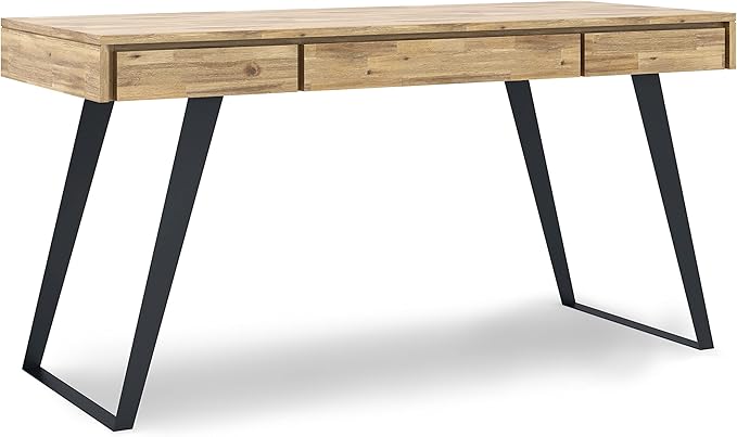 SIMPLIHOME Lowry SOLID WOOD and Metal Modern Industrial 54 inch Wide Home Office Desk, Writing Table, Workstation, Study Table Furniture in Distressed Golden Wheat with 2 Drawers - LeafyLoom