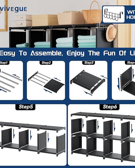 Mavivegue Bookshelf,16 Cube Storage Organizer,Book Shelf Organizer,Tall Bookcase Shelf,Black Cube Shelf Cubbies Closet Storage Organizer Shelves for Bedroom,Living Room,Home,Office, 16-Grid - LeafyLoom