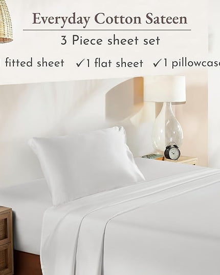 California Design Den Soft 100% Cooling Cotton Sheets Twin Size, 3 Piece Twin Sheet Set with Sateen Weave, Cooling Sheets - Ivory - LeafyLoom