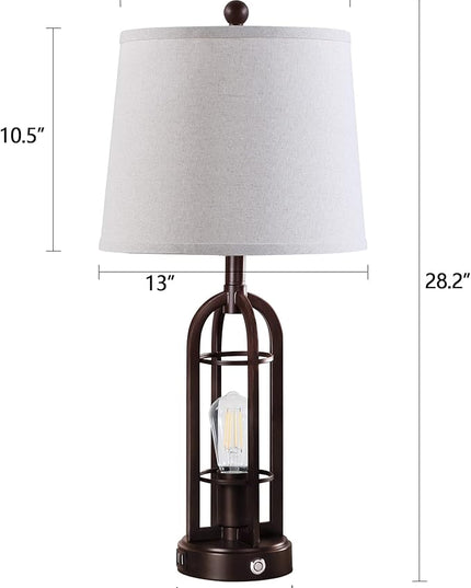 28.2" Table Lamps for Living Room Set of 2, Farmhouse Lamps for Bedroom, 3-Way Dimmable with Dual USB Ports, Touch Bedside Lamps for Nightstand, Bulbs Included - LeafyLoom