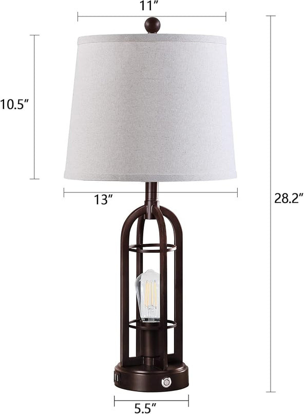 28.2" Table Lamps for Living Room Set of 2, Farmhouse Lamps for Bedroom, 3-Way Dimmable with Dual USB Ports, Touch Bedside Lamps for Nightstand, Bulbs Included - LeafyLoom