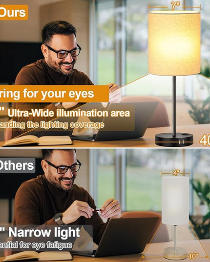 【Upgraded】Set of 2 Touch Beige Table Lamps with 2 USB Ports & AC Outlet, 3-Way Dimmable Bedside Nightstand Lamps for Living Room Nursery Office Bedroom, 800 Lumens 2700K Warm Bulbs Included - LeafyLoom