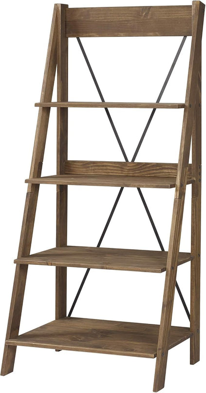 Walker Edison X Back Modern Farmhouse Wood Bookcase Bookshelf Home Office Living Room Storage, 4 Shelves, Brown - LeafyLoom