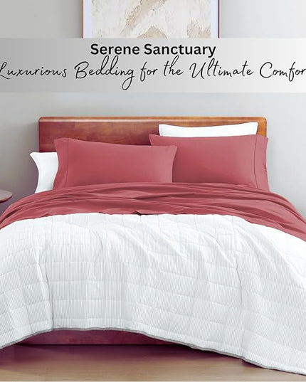 LANE LINEN 100% Organic Cotton Twin Bed Sheet Set, 3 Pc Twin Size Sheets Set, Soft & Breathable Twin Sheet Set Boys, Hotel Style Bedding Sheets & Pillowcases, 15" Deep Twin Fitted Sheet - Mineral Red - LeafyLoom