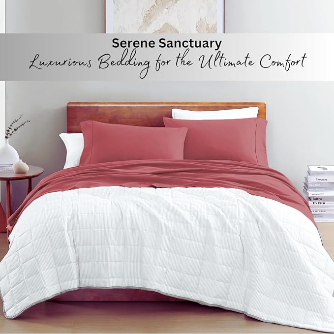 LANE LINEN 100% Organic Cotton Twin Bed Sheet Set, 3 Pc Twin Size Sheets Set, Soft & Breathable Twin Sheet Set Boys, Hotel Style Bedding Sheets & Pillowcases, 15" Deep Twin Fitted Sheet - Mineral Red - LeafyLoom