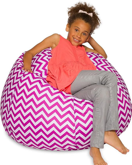 Posh Creations Bean Bag Chair for Kids, Teens, and Adults Includes Removable and Machine Washable Cover, Pattern Chevron Purple and White, 38in - Large - LeafyLoom