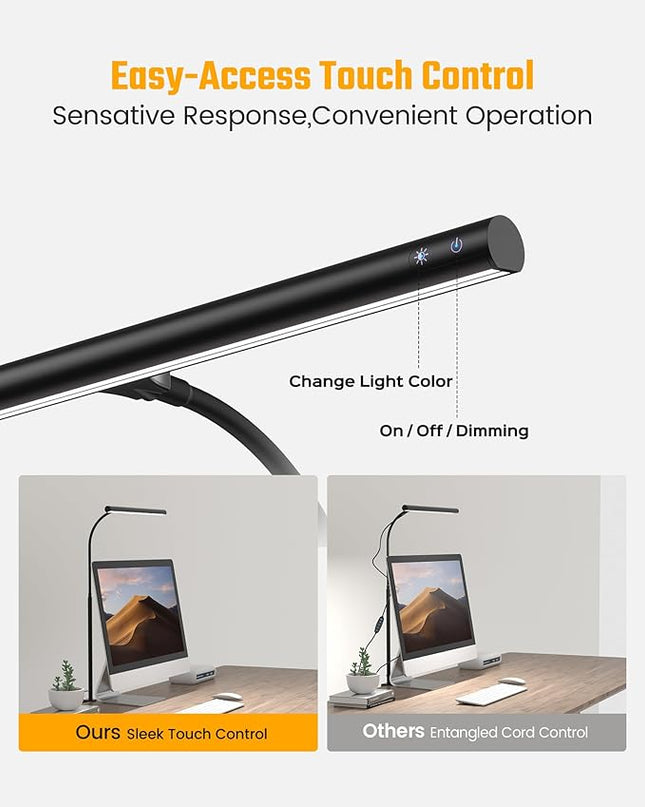 SUPERDANNY Desk Lamp for Home Office, Eye-Caring Desk Light with Adjustable Gooseneck, 12W Touch Control Dimmable Brightness, Architect Clamp Lamp for Computer Monitor - LeafyLoom