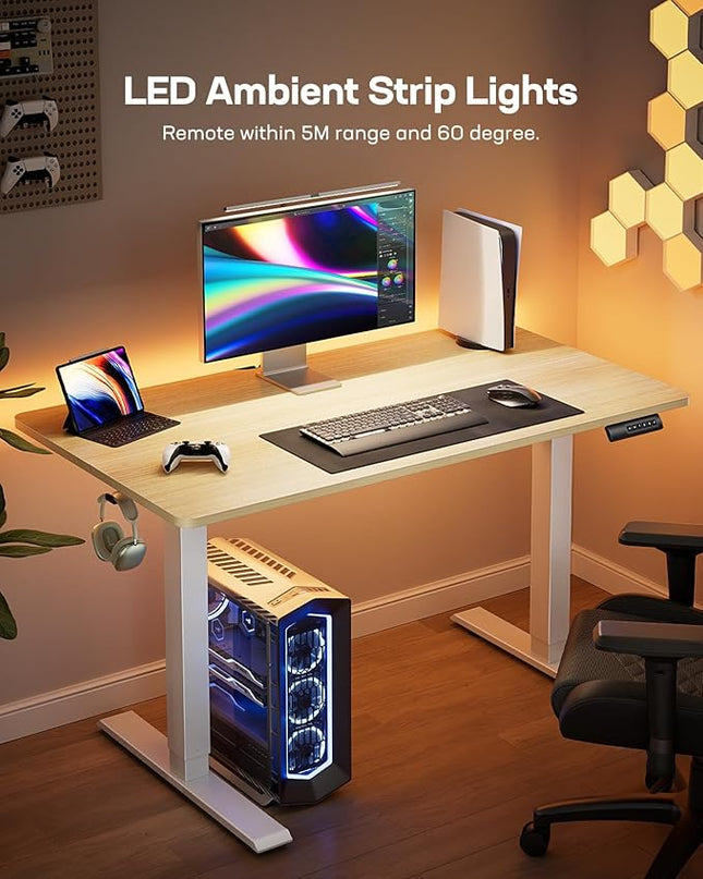 Marsail Electric Standing Desk, 48 * 24 Inch Height Adjustable Sit Stand up Desk with 3 Memory Preset, Headphone Hook Computer Desk Workstation for Home Office, Treadmill Pad - LeafyLoom