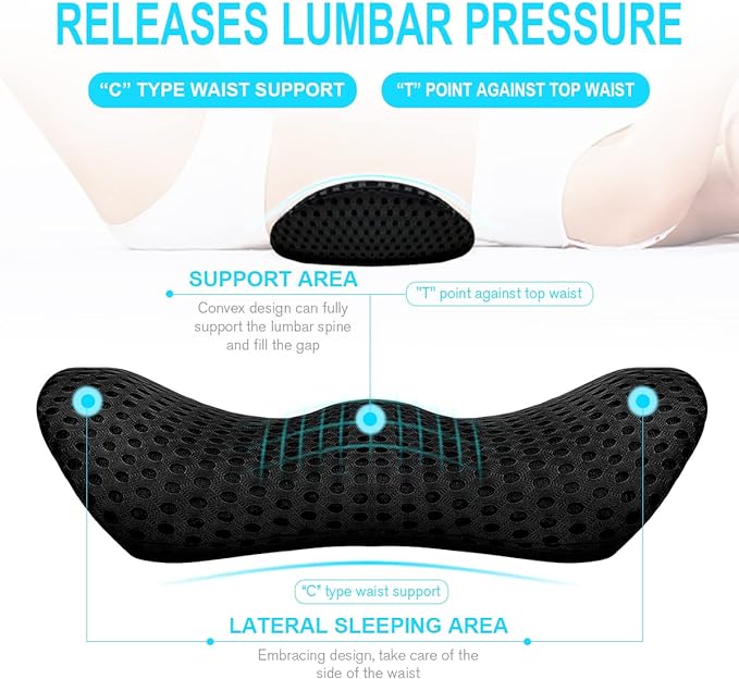 Lumbar Support Pillow - Memory Foam for Low Back Pain Relief, Ergonomic Streamline Car Seat, Office Chair, Recliner and Bed (black) - LeafyLoom